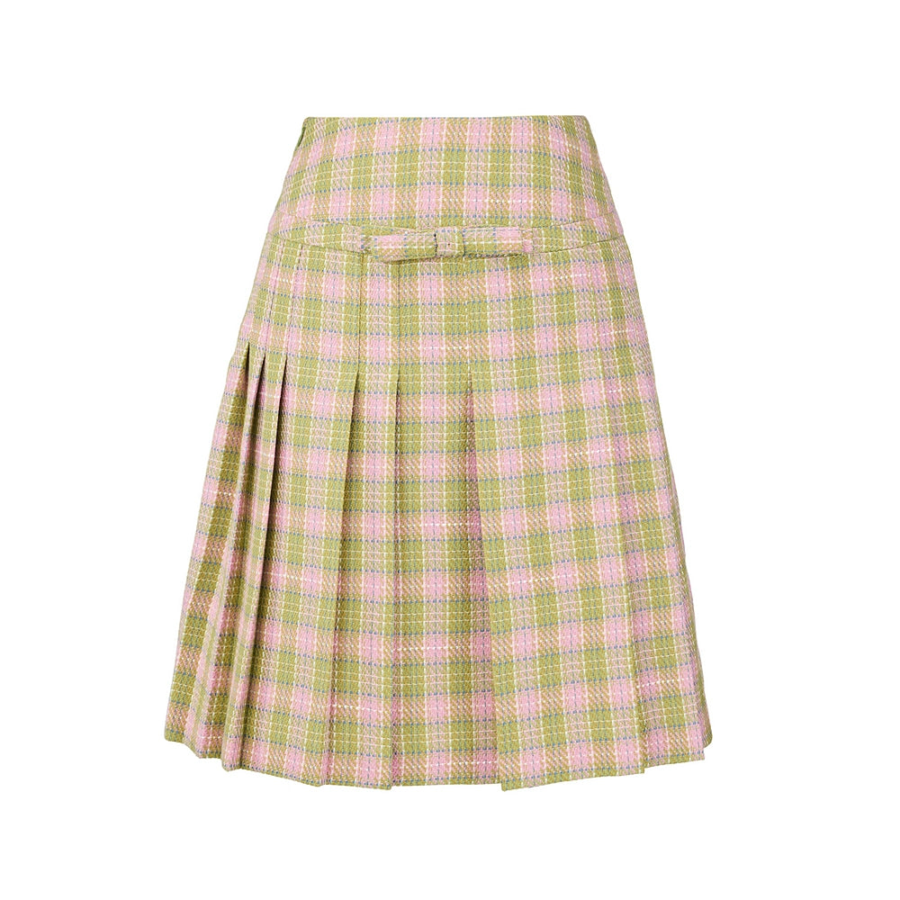 Plaid Irregular Pleated Skirt