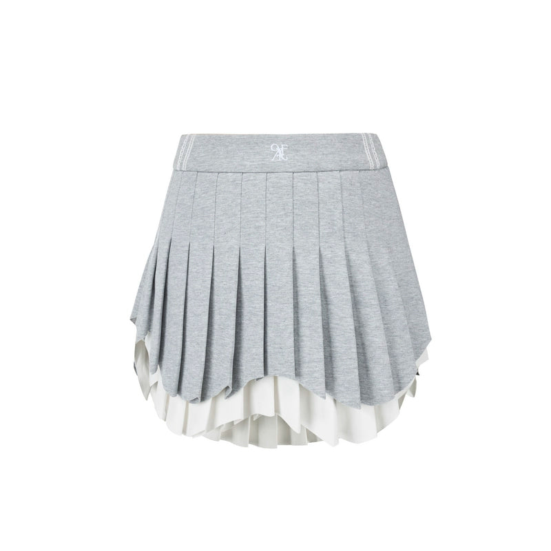 lace irregular hem pleated skirt