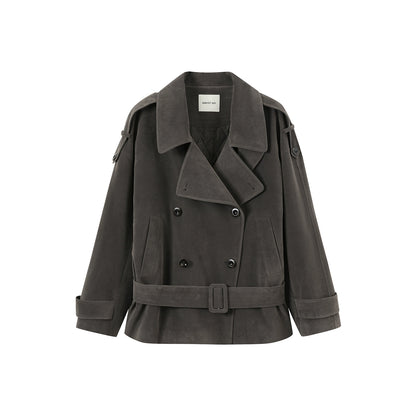 Grey Suede Trench Coat