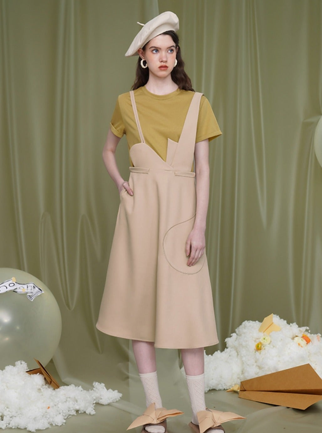 Light Apricot Foam Silky Suspender Skirt