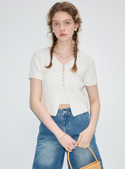 French Small Slim Style Short Sleeved Top