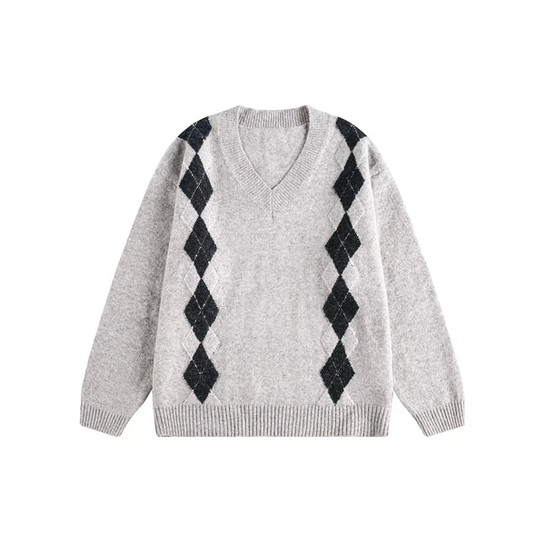 Ribbed V-Neck Knit Sweater