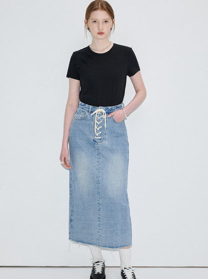 Retro Strappy Denim Skirt