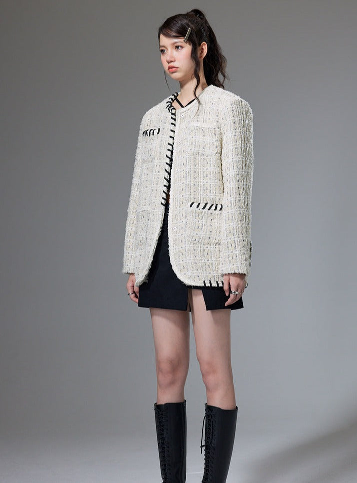Tweed woven small fragrance knitted jacket