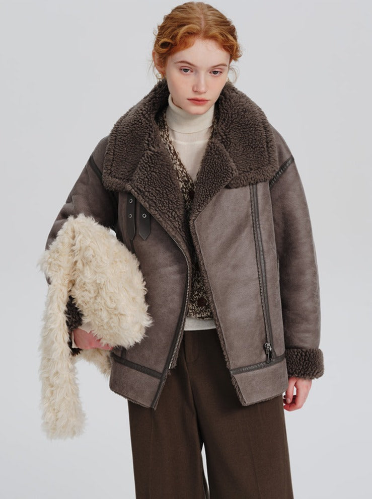 Suede lambswool coat