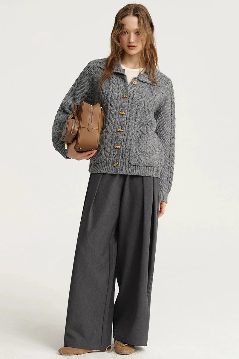 Grey Wool-Blend Roll-Neck Sweater Jacket