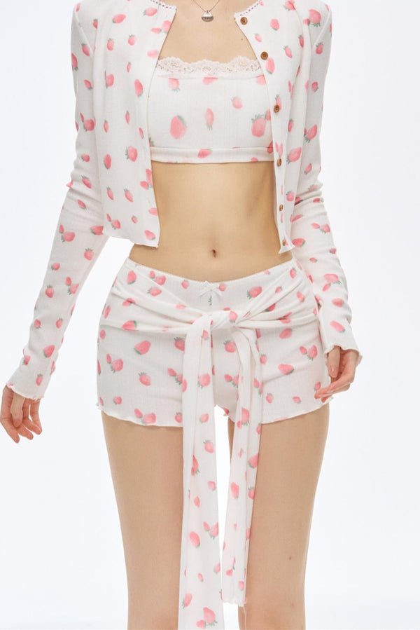 Floral Cardigan Lace Shorts Set-Up