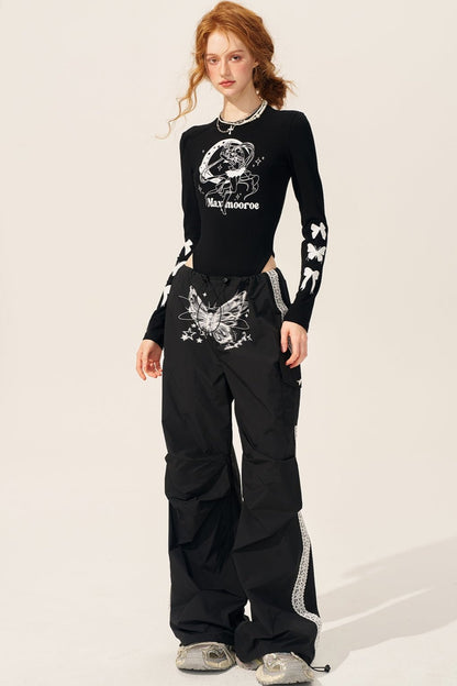 Butterfly Lace Casual Cargo Pants