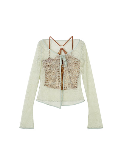 Lace Metallic Cardigan Set