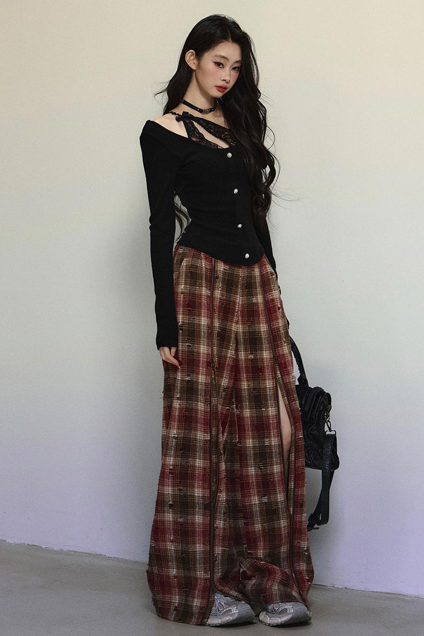 Art Academy Plaid Wide-Leg Pants