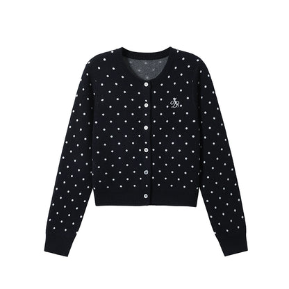 Polka Dot Crew Neck Cardigan