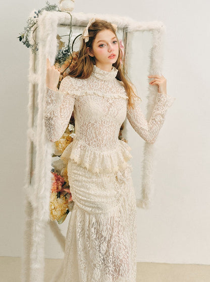 French lace embroidered skirt set