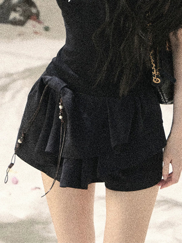 Pleated Ruffled Skirt Pants Set