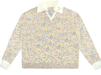 Vintage Rainbow Grain Polo V-Ausschnitt-Pullover