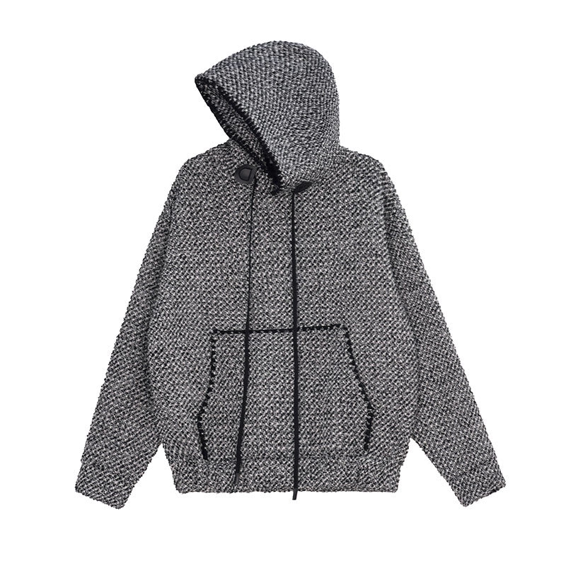 Gray tweed hooded sweatshirt jacket