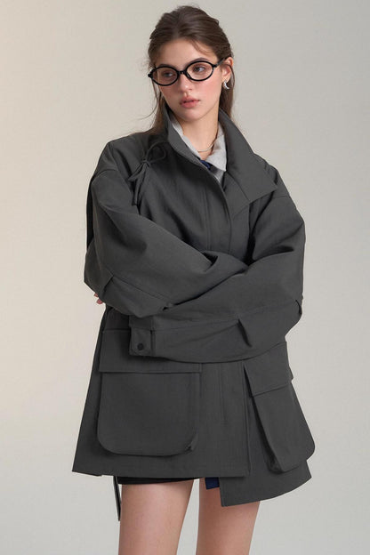 Drawstring Bow Cargo Coat