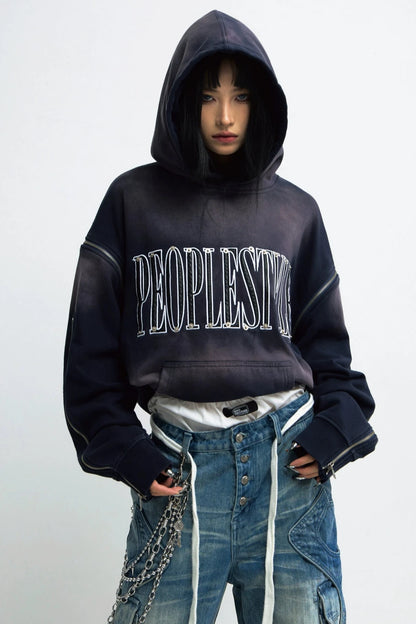 Baggy Gradient Distressed Hooded Sweatshirt