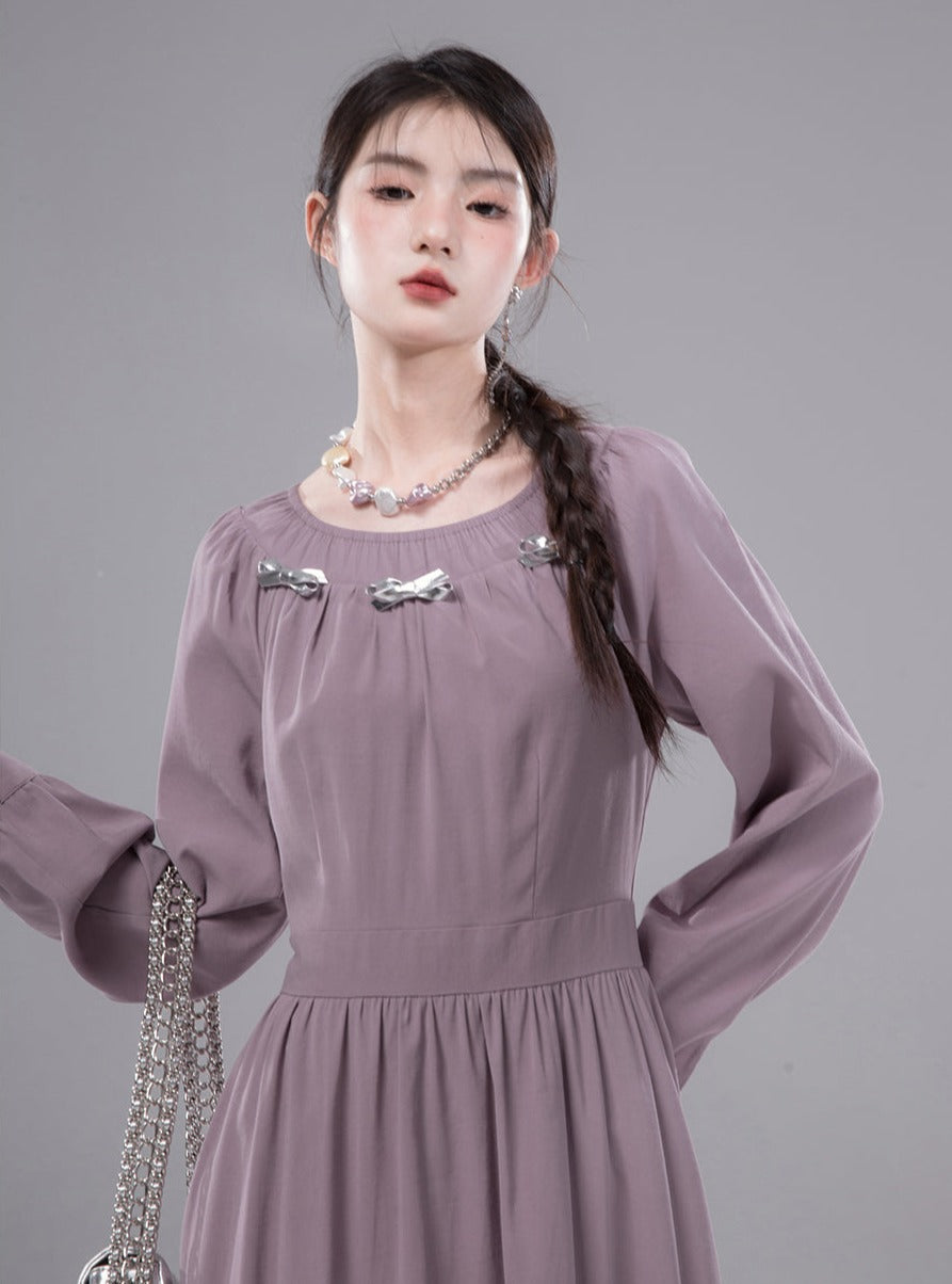 Patchwork Tulle Web Long-Sleeved Dress