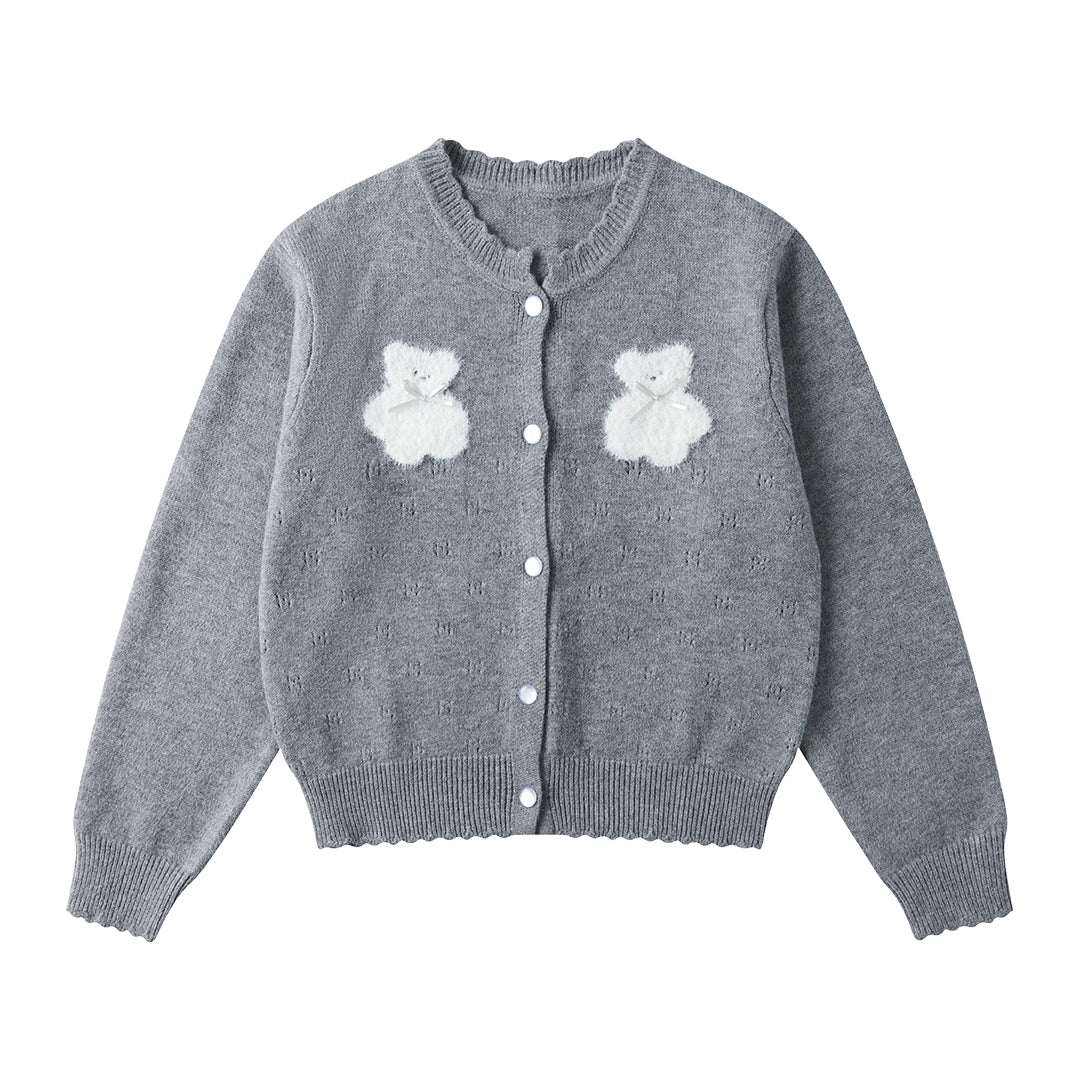 Pink Cute Bear Knitted Cardigan