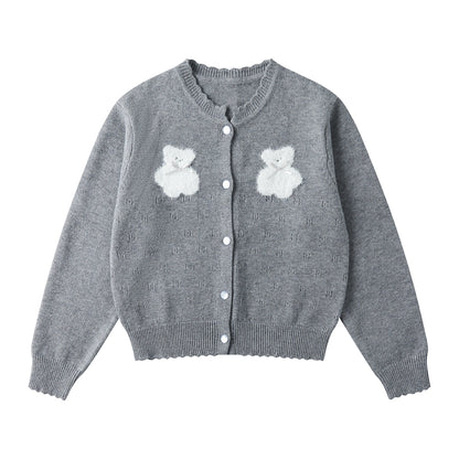 PINK CUTE BEAR KNITTED CARDIGAN