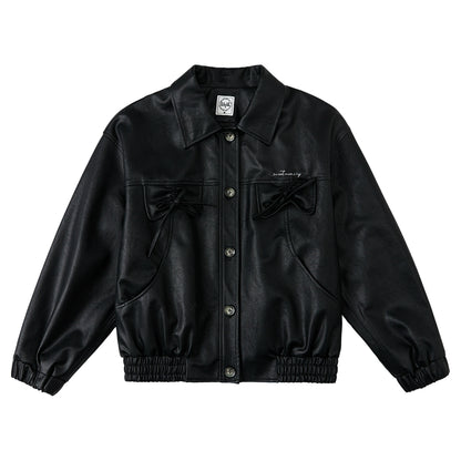 Black and White PU Leather Biker Jacket