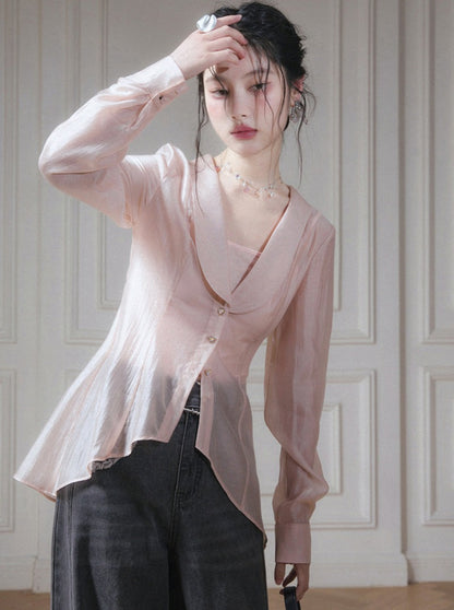 U-neck Lyocell Sheer Shirt Set