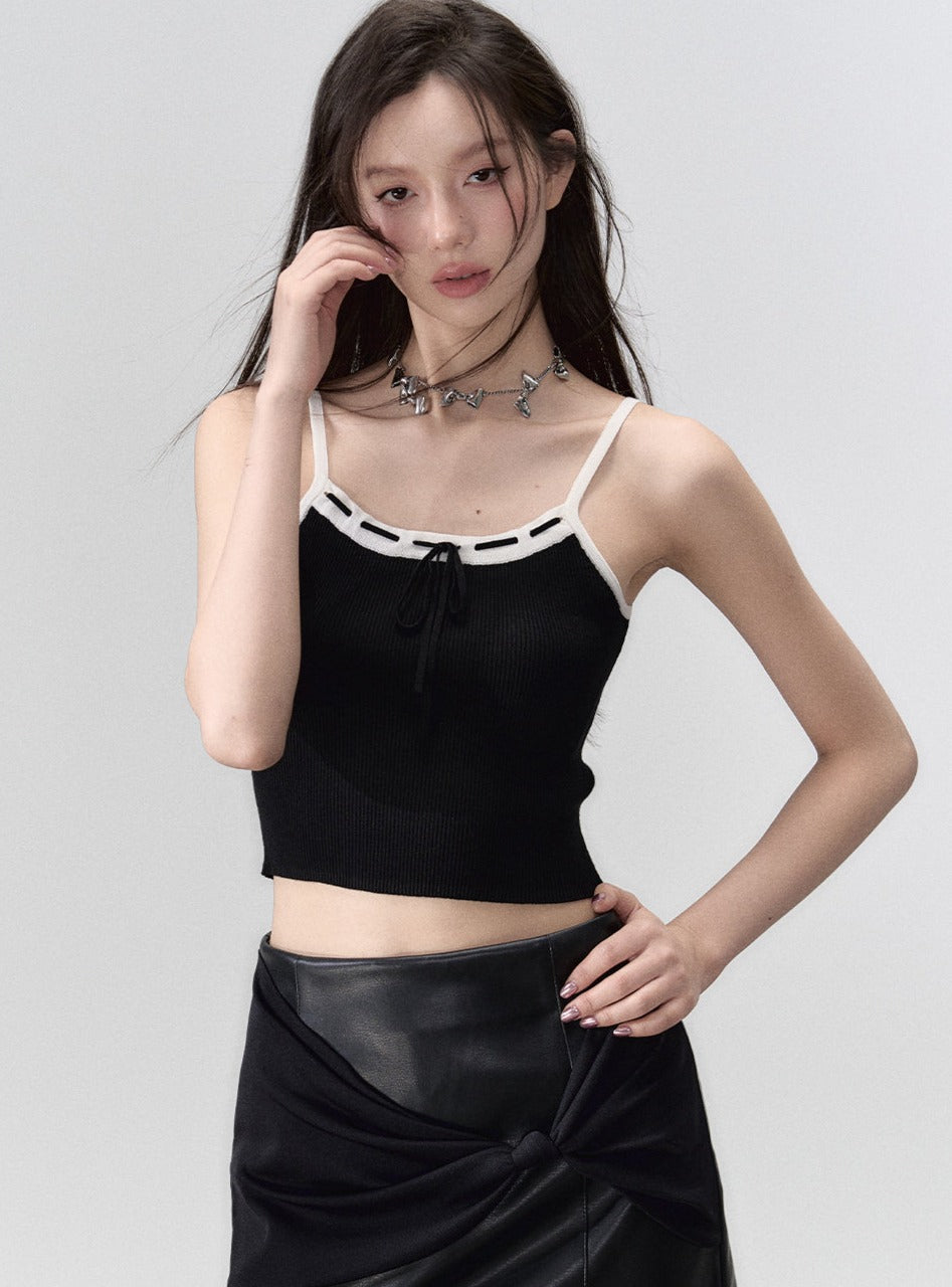 Black suspender knit cardigan two-piece set