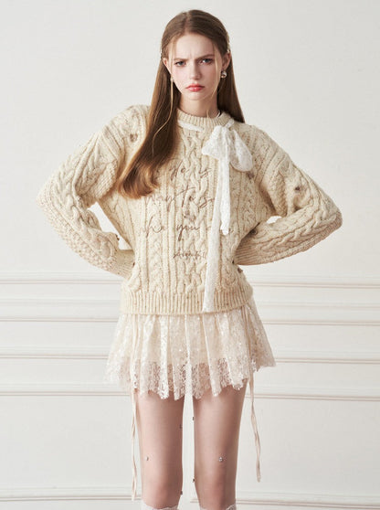 Letter bow ribbon sweater