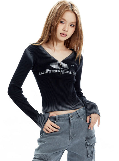 V-Neck Long Sleeve Top T-shirt