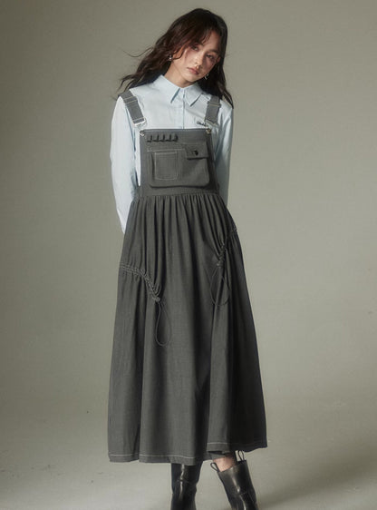 High-waisted loose long bib dress