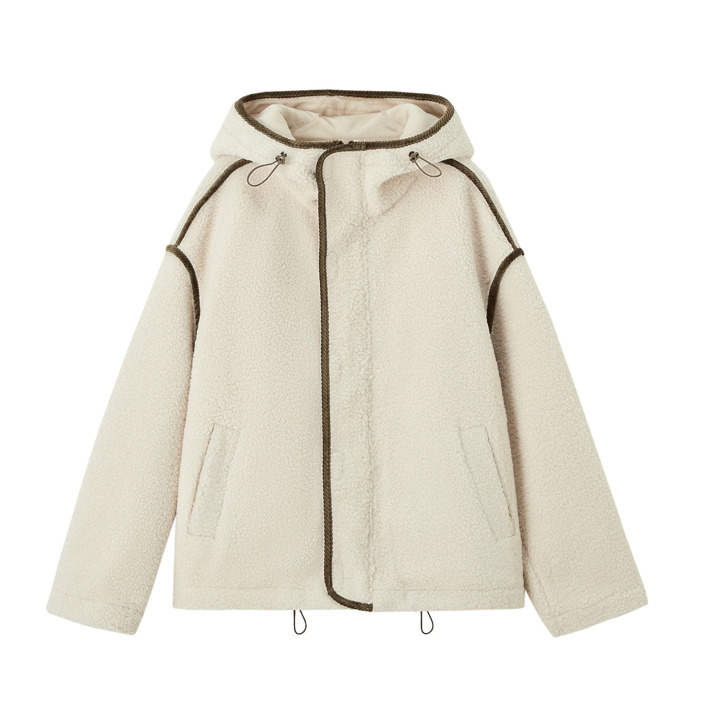 Contrast Piping Fleece Coat