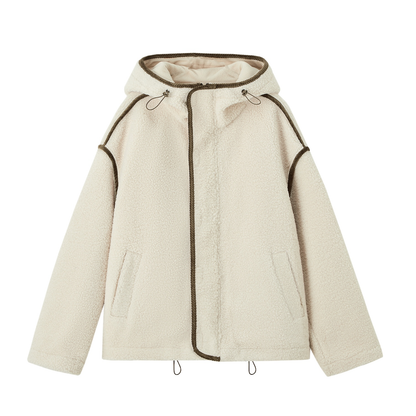 Contrast Piping Fleece Coat