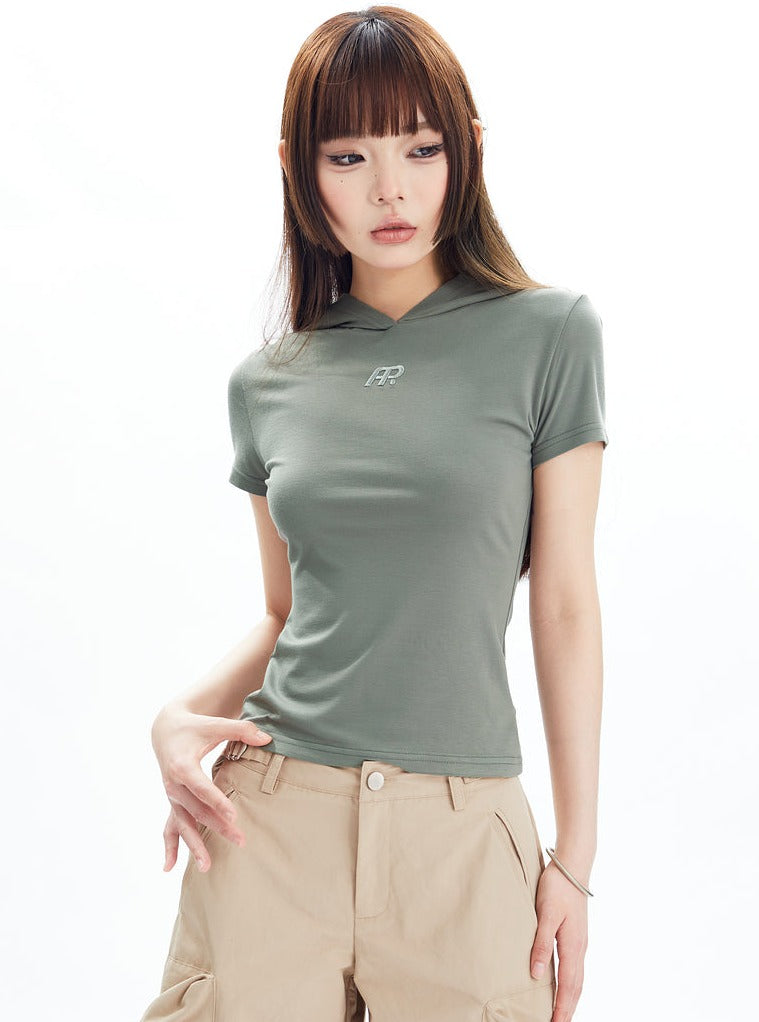 Embroidery Hooded Short Fit T-shirt