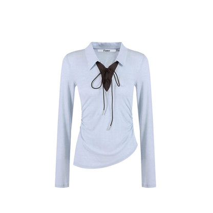 Color-Blocked Bow-Tie Polo Top