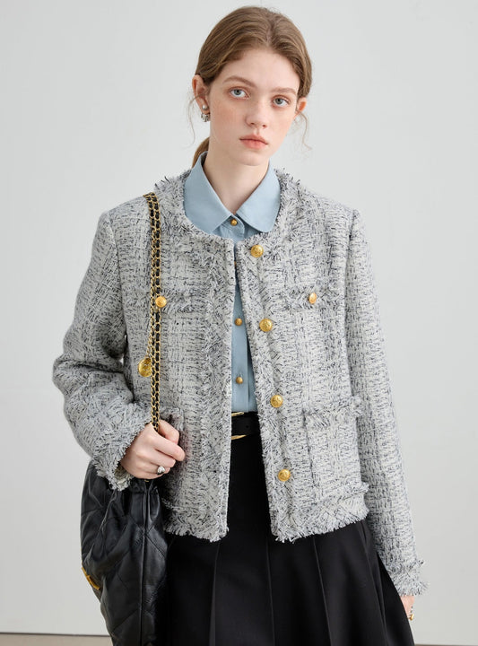 Tweed Coat With Straight Leg Jeans Pants Set