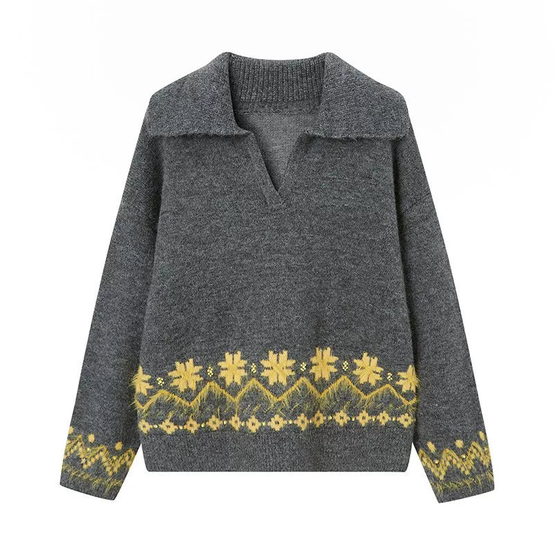 Lace-Up Turn-Down Collar Sweater Matching Set