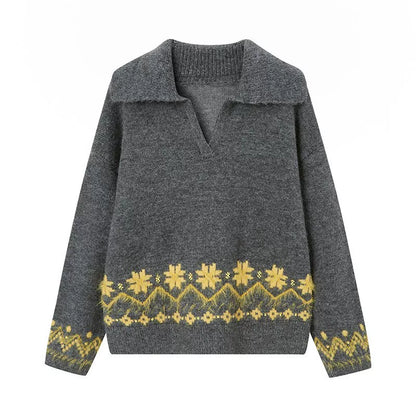 Lace-Up Turn-Down Collar Sweater Matching Set