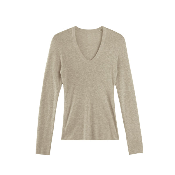 U-Neck Long-Sleeved Knit Top