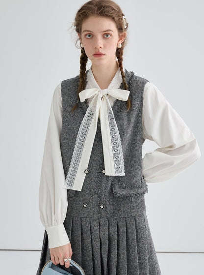 Vest Skirt & Lace-Up Shirt Fashion Set-Up