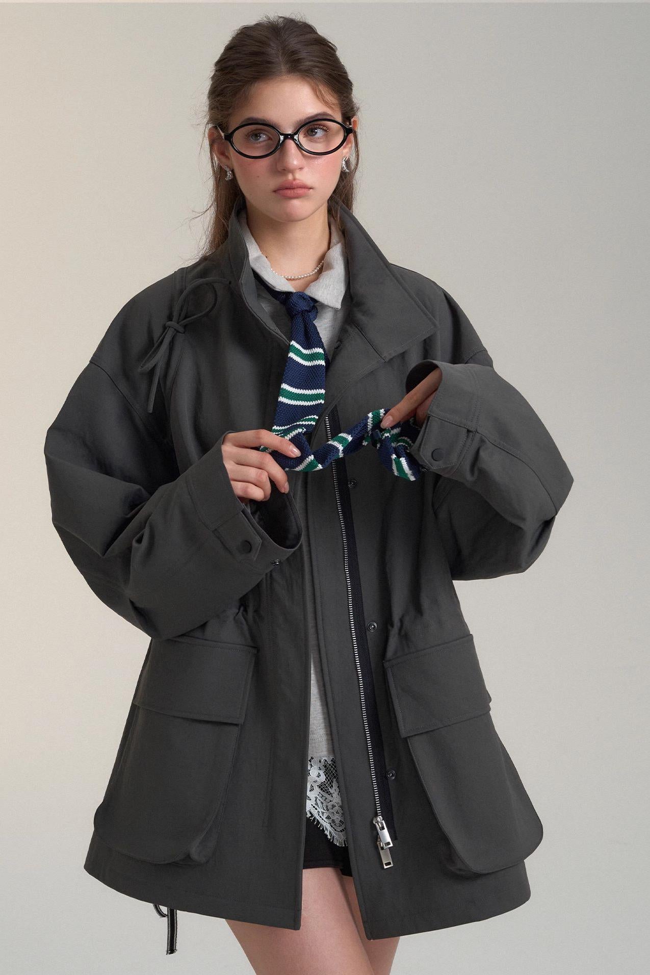 Drawstring Bow Cargo Coat