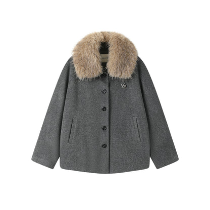 Fur Collar Woolen Cape Coat