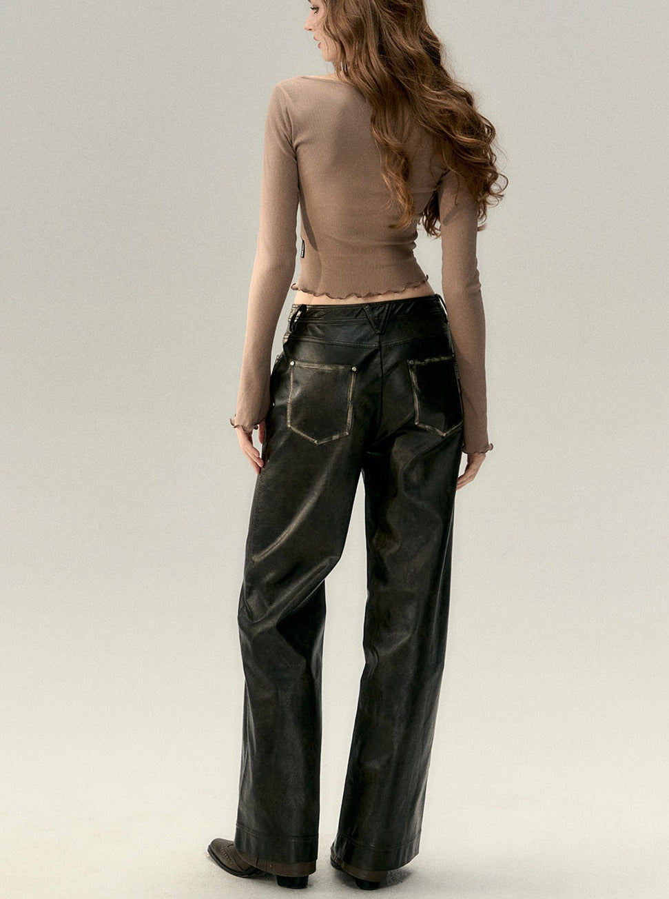 Loose rubbing pu leather pants