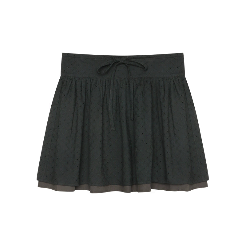 Vintage Lace-Up Plaid Puffy A-Line Skirt