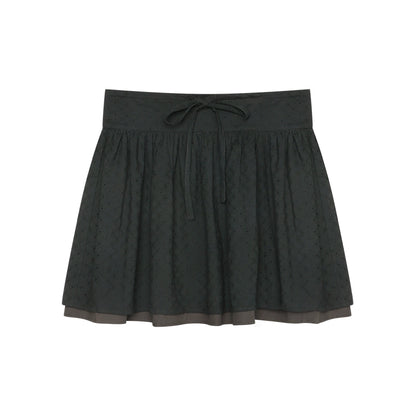 Vintage Lace-Up Plaid Puffy A-Line Skirt