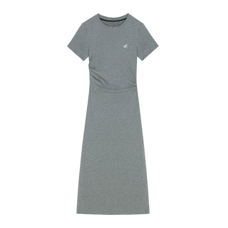 Cinched Waist Slim Round Neck Dress