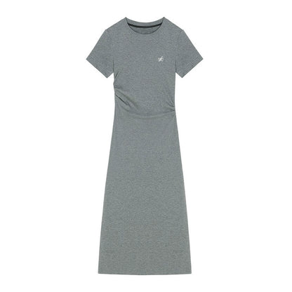 Cinched Waist Slim Round Neck Dress