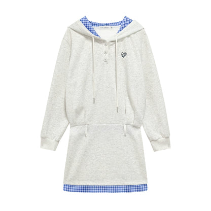 Plaid Patchwork Hoodie Sweatshirt Dress