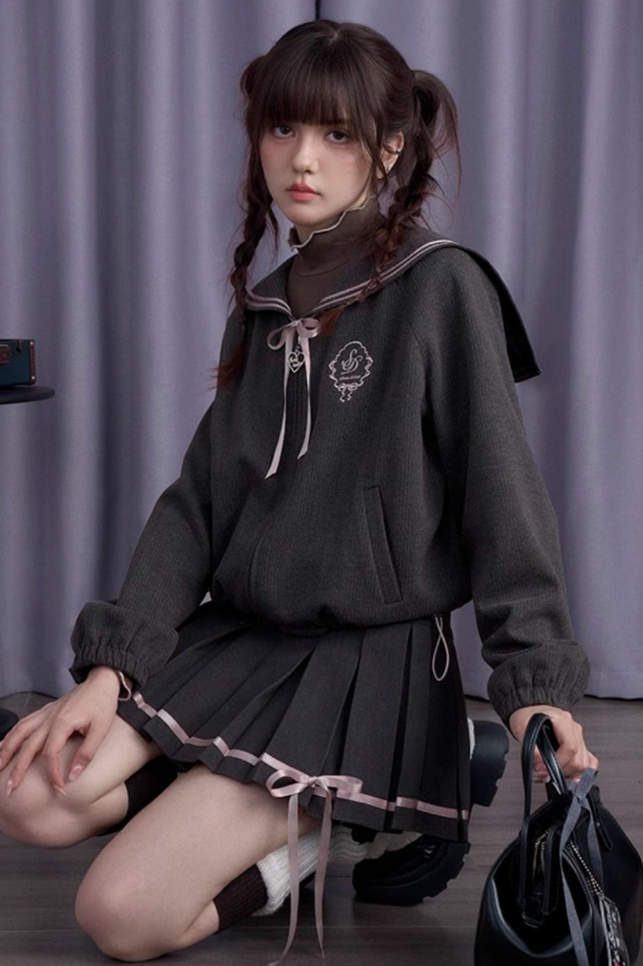 SagiDolls Girl's Fighting Spirit Sakurakai High School College Style Bow Sailor Collar Jacket Short Skirt Looks Thin and Thick