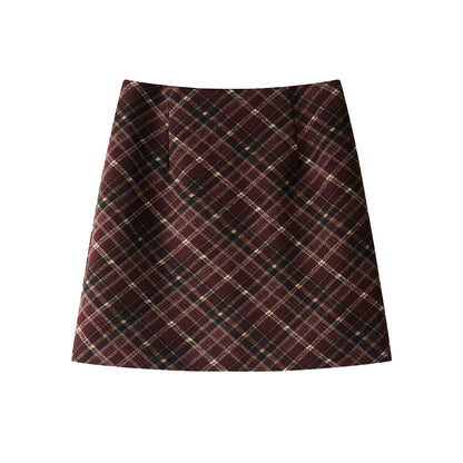Vintage Red Plaid Woolen A-Line Skirt