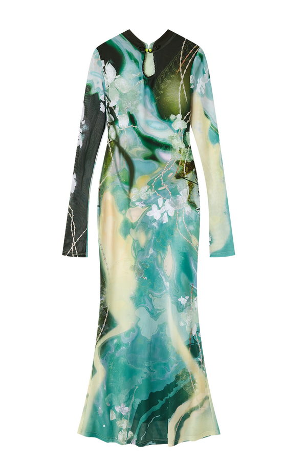 Golden Pearl Impressionist Cheongsam Dress